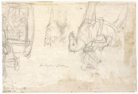 R+ 075 verso
<br/>
Schets van een Man te paard, een paard en een deel van een wagen
<br/>
<em>Gael, Barend (jaren'30-ca.1687)</em>